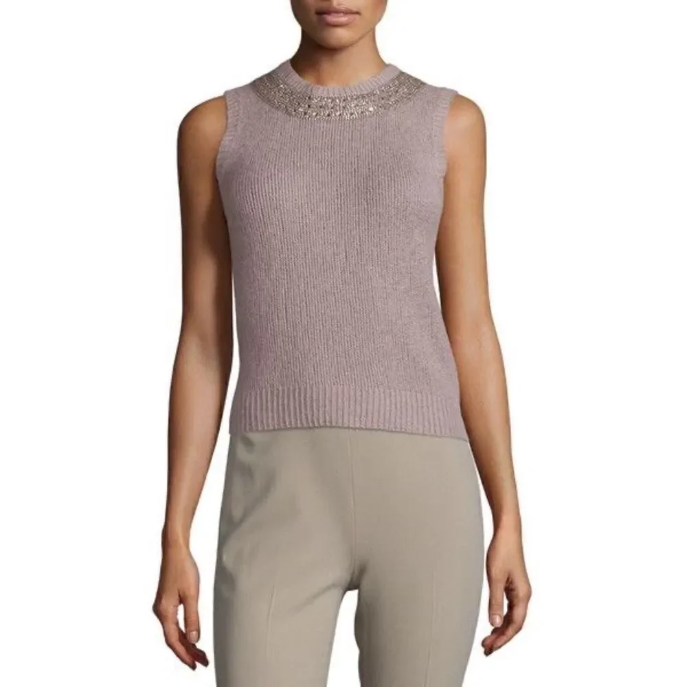 Ralph Lauren Pre-Fall ‘16 Hand Knit Embellished Jewel-neck Cashmere & Silk Shell